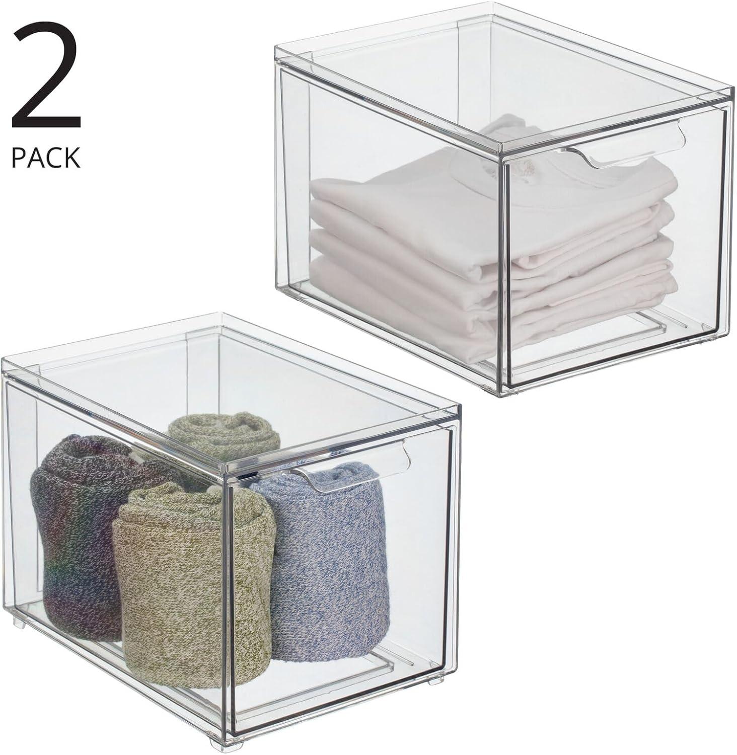 imagemDesign Stackable Storage Containers Box with 2 PullOut Drawers  Stacking Plastic Drawer Bins for Closet Organization Linen Coat Bedroom or Entryway Closets  Lumiere Collection  4 Pack Clear8 x 6 x 6 Pack of 2