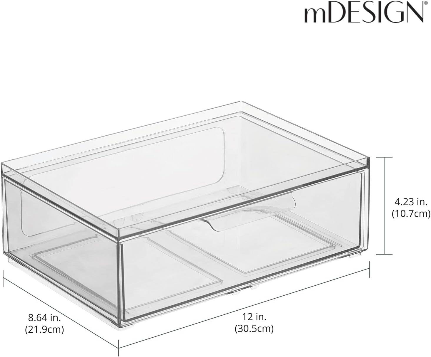 imagemDesign Stackable Storage Containers Box with 2 PullOut Drawers  Stacking Plastic Drawer Bins for Closet Organization Linen Coat Bedroom or Entryway Closets  Lumiere Collection  4 Pack Clear8 x 12 x 4 Pack of 2
