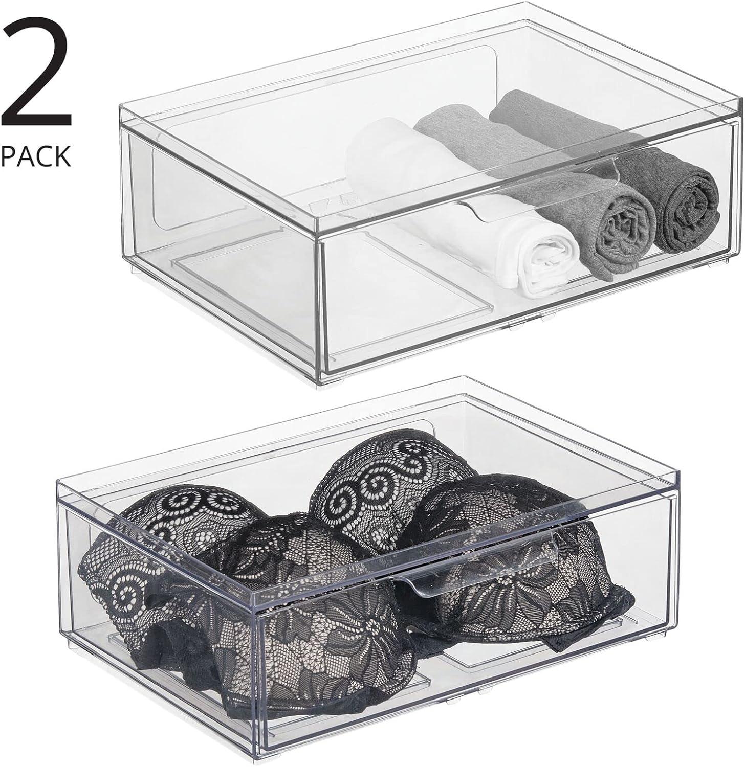 imagemDesign Stackable Storage Containers Box with 2 PullOut Drawers  Stacking Plastic Drawer Bins for Closet Organization Linen Coat Bedroom or Entryway Closets  Lumiere Collection  4 Pack Clear8 x 12 x 4 Pack of 2