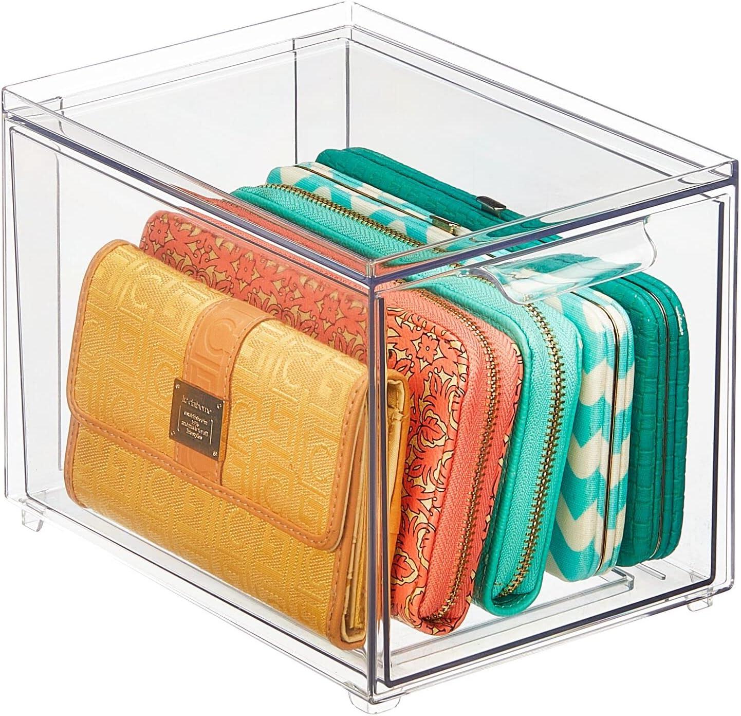 imagemDesign Stackable Storage Containers Box with 2 PullOut Drawers  Stacking Plastic Drawer Bins for Closet Organization Linen Coat Bedroom or Entryway Closets  Lumiere Collection  4 Pack Clear8 x 6 x 6 Pack of 2