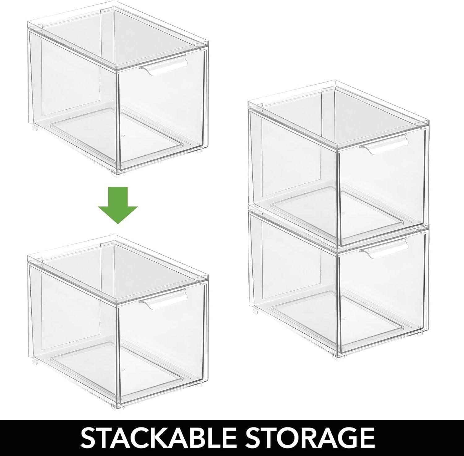 imagemDesign Stackable Storage Containers Box with 2 PullOut Drawers  Stacking Plastic Drawer Bins for Closet Organization Linen Coat Bedroom or Entryway Closets  Lumiere Collection  4 Pack Clear8 x 6 x 6 Pack of 1