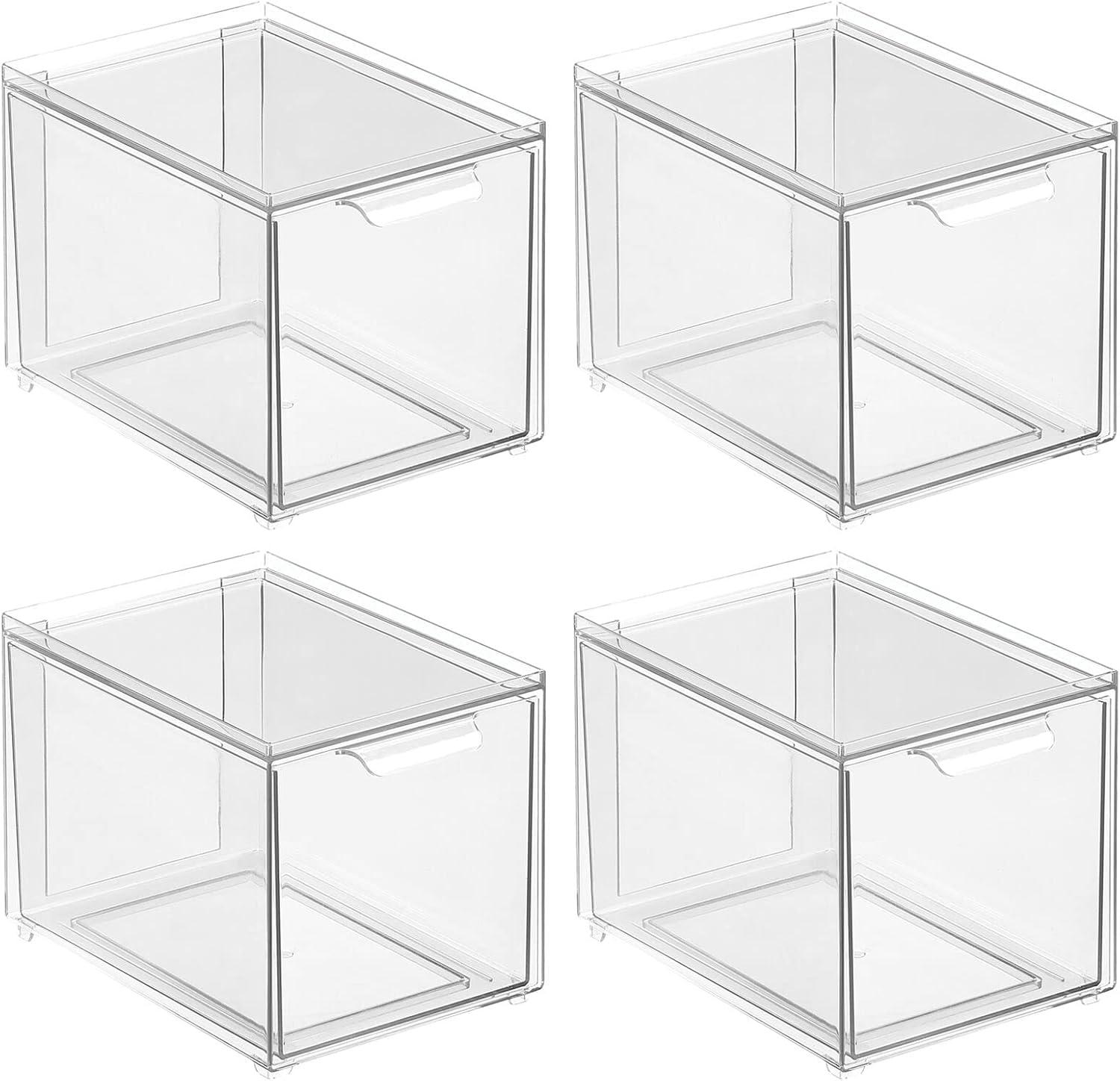 imagemDesign Stackable Storage Containers Box with 2 PullOut Drawers  Stacking Plastic Drawer Bins for Closet Organization Linen Coat Bedroom or Entryway Closets  Lumiere Collection  4 Pack Clear8 x 6 x 6 Pack of 4