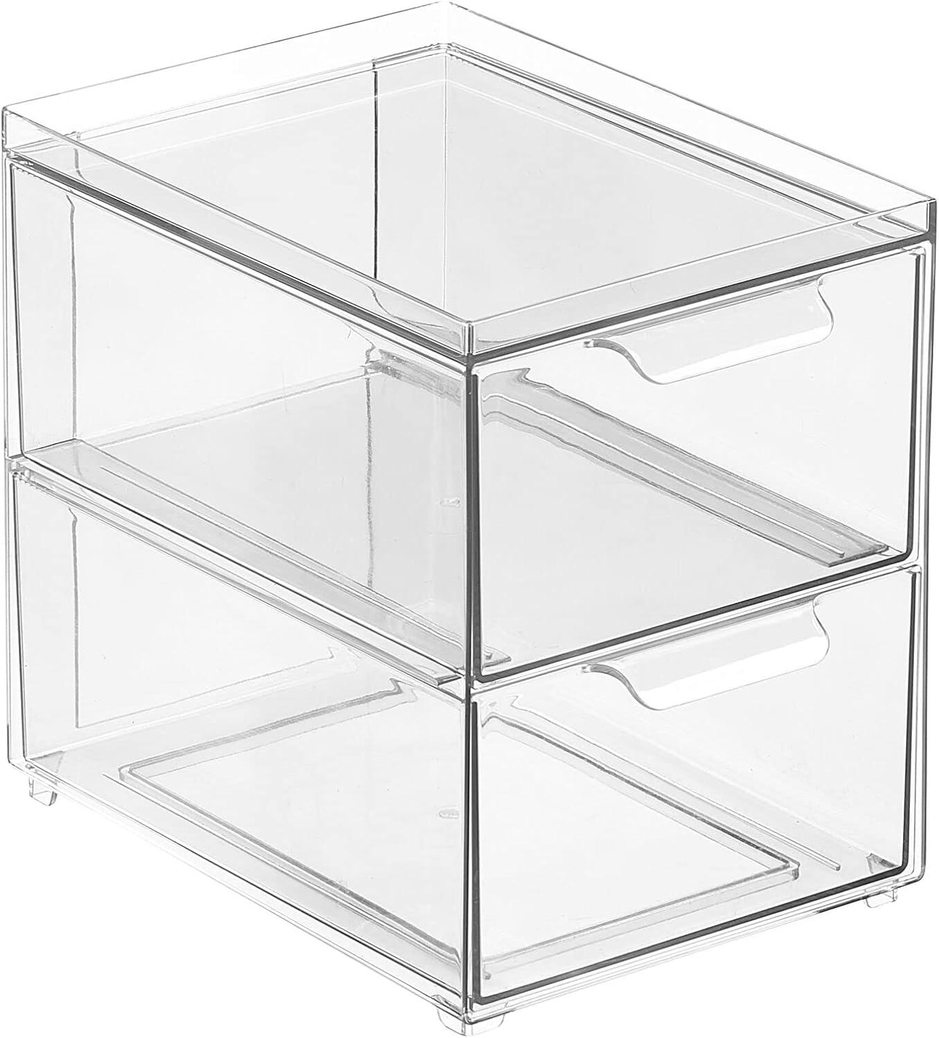 imagemDesign Stackable Storage Containers Box with 2 PullOut Drawers  Stacking Plastic Drawer Bins for Master or Guest Bathroom Linen Closet Vanity Makeup Table Lumiere Collection 4 Pack Clear8 x 6 x 7 Pack of 1
