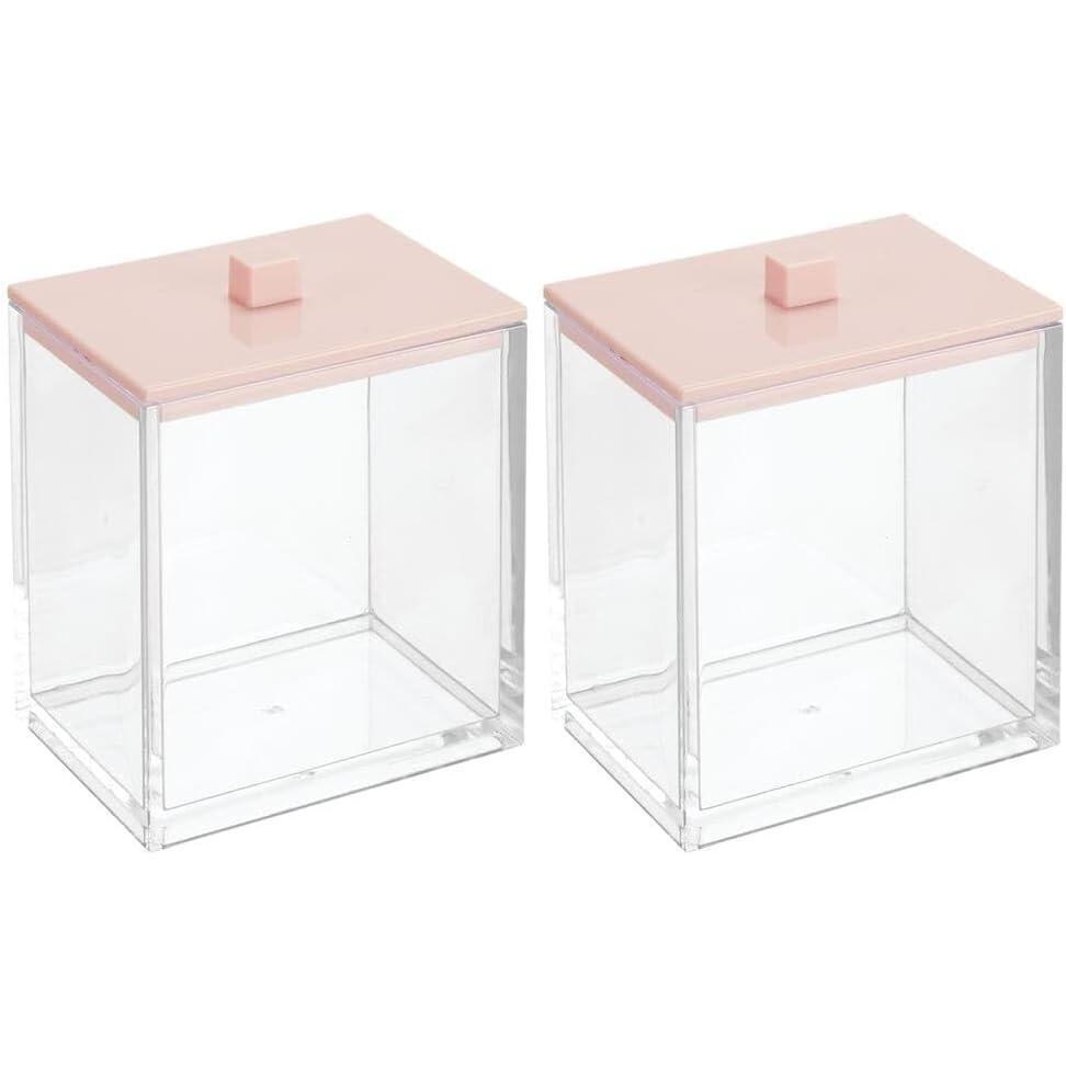 imagemDesign Plastic Rectangle Apothecary Canister  Organizer for Bathroom Vanity Countertop Shelf Decor  Holds Cotton Swabs Soap Makeup Bath Salts  Lumiere Collection  2 Pack  ClearLight PinkClearLight Pink