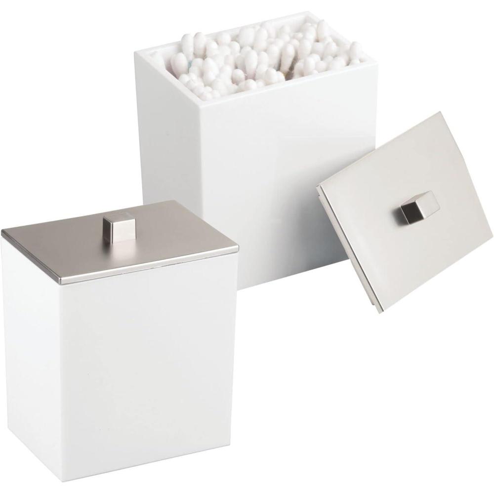 imagemDesign Plastic Rectangle Apothecary Canister  Organizer for Bathroom Vanity Countertop Shelf Decor  Holds Cotton Swabs Soap Makeup Bath Salts  Lumiere Collection  2 Pack  ClearLight PinkWhiteBrushed