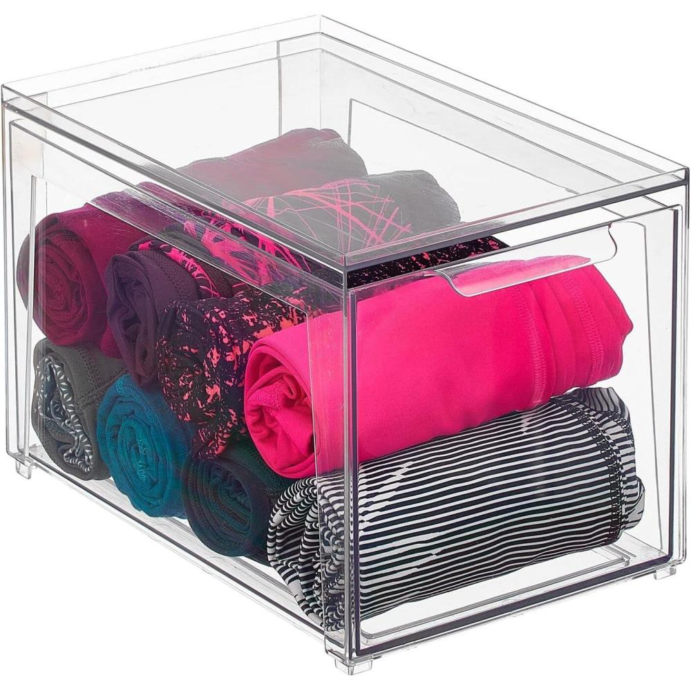 imagemDesign Plastic Stackable Closet Storage Organizer Bin Containers with Front Pull Drawer for Cabinet Desk Shelf Cupboard or Dresser Organization  Lumiere Collection  Set of 3  Clear8 x 12 x 8 Pack of 1