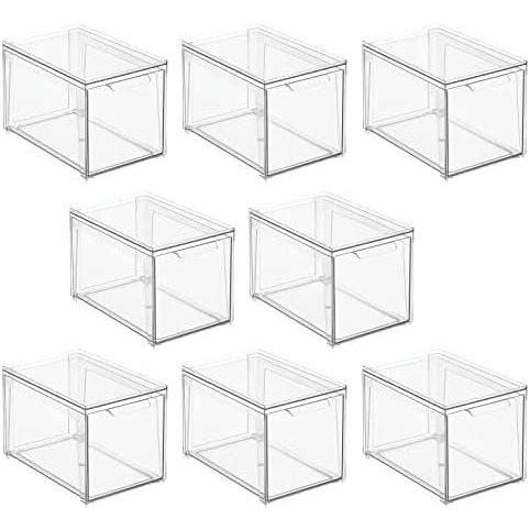 imagemDesign Plastic Stackable Closet Storage Organizer Bin Containers with Front Pull Drawer for Cabinet Desk Shelf Cupboard or Dresser Organization  Lumiere Collection  Set of 3  Clear8 x 12 x 8 Pack of 8