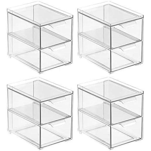 imagemDesign Stackable Storage Containers Box with 2 PullOut Drawers  Stacking Plastic Drawer Bins for Closet Organization Linen Coat Bedroom or Entryway Closets  Lumiere Collection  4 Pack Clear8 x 6 x 75 Pack of 4
