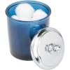 imagemDesign Bathroom Vanity Storage Organizer Apothecary Canister Jar for Cotton Balls Swabs Makeup Sponges Bath Salts Hair Ties Jewelry  Dark BlueChrome Lid