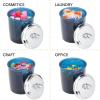 imagemDesign Bathroom Vanity Storage Organizer Apothecary Canister Jar for Cotton Balls Swabs Makeup Sponges Bath Salts Hair Ties Jewelry  Dark BlueChrome Lid