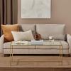 imagemDesign Glass Top Coffee Table  Large Minimalistic Rectangular Geometric Metal Accent Furniture Unit for Living Room Basement Home Office Garage and Bedroom  BlackSoft Brass