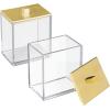 imagemDesign Plastic Rectangle Apothecary Canister  Organizer for Bathroom Vanity Countertop Shelf Decor  Holds Cotton Swabs Soap Makeup Bath Salts  Lumiere Collection  2 Pack  ClearLight PinkClearGold