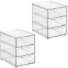 imagemDesign Stackable Storage Containers Box with 2 PullOut Drawers  Stacking Plastic Drawer Bins for Master or Guest Bathroom Linen Closet Vanity Makeup Table Lumiere Collection 4 Pack Clear8 x 6 x 8 Pack of 2