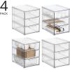 imagemDesign Stackable Storage Containers Box with 2 PullOut Drawers  Stacking Plastic Drawer Bins for Master or Guest Bathroom Linen Closet Vanity Makeup Table Lumiere Collection 4 Pack Clear8 x 6 x 8 Pack of 4