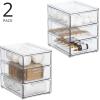imagemDesign Stackable Storage Containers Box with 2 PullOut Drawers  Stacking Plastic Drawer Bins for Master or Guest Bathroom Linen Closet Vanity Makeup Table Lumiere Collection 4 Pack Clear8 x 6 x 8 Pack of 2