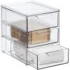 imagemDesign Stackable Storage Containers Box with 2 PullOut Drawers  Stacking Plastic Drawer Bins for Master or Guest Bathroom Linen Closet Vanity Makeup Table Lumiere Collection 4 Pack Clear8 x 6 x 8 Pack of 4
