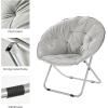 imagemDesign Urban Papasan Folding Moon Chair  Large Saucer UFO Chair with Collapsible Metal Frame  Fuzzy Foldable Dish Seat for Home Office Living Room Dorm Room and Bedroom  BeigeSilverGraySilver