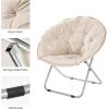 imagemDesign Urban Papasan Folding Moon Chair  Large Saucer UFO Chair with Collapsible Metal Frame  Fuzzy Foldable Dish Seat for Home Office Living Room Dorm Room and Bedroom  BeigeSilverBeigeSilver