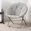 imagemDesign Urban Papasan Folding Moon Chair  Large Saucer UFO Chair with Collapsible Metal Frame  Fuzzy Foldable Dish Seat for Home Office Living Room Dorm Room and Bedroom  BeigeSilverGraySilver