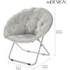 imagemDesign Urban Papasan Folding Moon Chair  Large Saucer UFO Chair with Collapsible Metal Frame  Fuzzy Foldable Dish Seat for Home Office Living Room Dorm Room and Bedroom  BeigeSilverGraySilver