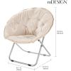 imagemDesign Urban Papasan Folding Moon Chair  Large Saucer UFO Chair with Collapsible Metal Frame  Fuzzy Foldable Dish Seat for Home Office Living Room Dorm Room and Bedroom  BeigeSilverBeigeSilver