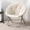 imagemDesign Urban Papasan Folding Moon Chair  Large Saucer UFO Chair with Collapsible Metal Frame  Fuzzy Foldable Dish Seat for Home Office Living Room Dorm Room and Bedroom  BeigeSilverBeigeSilver