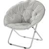 imagemDesign Urban Papasan Folding Moon Chair  Large Saucer UFO Chair with Collapsible Metal Frame  Fuzzy Foldable Dish Seat for Home Office Living Room Dorm Room and Bedroom  BeigeSilverGraySilver