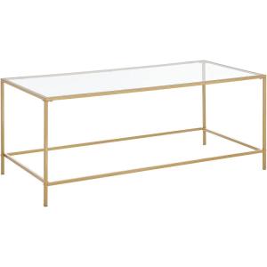 imagemDesign Glass Top Coffee Table  Large Minimalistic Rectangular Geometric Metal Accent Furniture Unit for Living Room Basement Home Office Garage and Bedroom  BlackSoft Brass