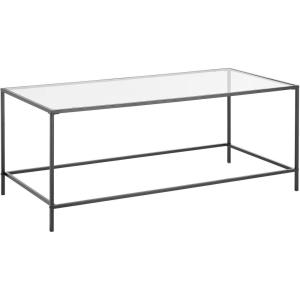 imagemDesign Glass Top Coffee Table  Large Minimalistic Rectangular Geometric Metal Accent Furniture Unit for Living Room Basement Home Office Garage and Bedroom  BlackBlack