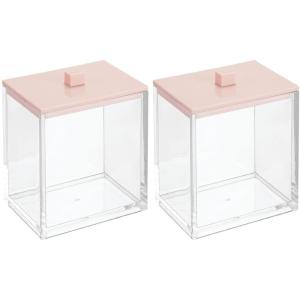 imagemDesign Plastic Rectangle Apothecary Canister  Organizer for Bathroom Vanity Countertop Shelf Decor  Holds Cotton Swabs Soap Makeup Bath Salts  Lumiere Collection  2 Pack  ClearLight PinkClearLight Pink