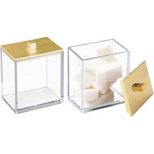 imagemDesign Plastic Rectangle Apothecary Canister  Organizer for Bathroom Vanity Countertop Shelf Decor  Holds Cotton Swabs Soap Makeup Bath Salts  Lumiere Collection  2 Pack  ClearLight PinkClearGold