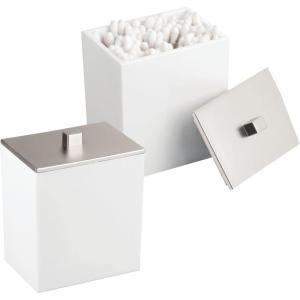 imagemDesign Plastic Rectangle Apothecary Canister  Organizer for Bathroom Vanity Countertop Shelf Decor  Holds Cotton Swabs Soap Makeup Bath Salts  Lumiere Collection  2 Pack  ClearLight PinkWhiteBrushed