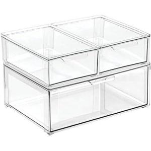 imagemDesign Plastic Stackable Closet Storage Organizer Bin Containers with Front Pull Drawer for Cabinet Desk Shelf Cupboard or Dresser Organization  Lumiere Collection  Set of 3  ClearMixed Sizes Pack of 3