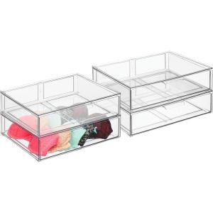 imagemDesign Plastic Stackable Closet Storage Organizer Bin Containers with Front Pull Drawer for Cabinet Desk Shelf Cupboard or Dresser Organization  Lumiere Collection  Set of 3  Clear12 x 16 x 4 Pack of 4