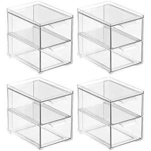 imagemDesign Stackable Storage Containers Box with 2 PullOut Drawers  Stacking Plastic Drawer Bins for Closet Organization Linen Coat Bedroom or Entryway Closets  Lumiere Collection  4 Pack Clear8 x 6 x 75 Pack of 4