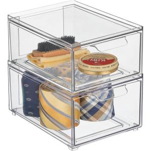 imagemDesign Stackable Storage Containers Box with 2 PullOut Drawers  Stacking Plastic Drawer Bins for Closet Organization Linen Coat Bedroom or Entryway Closets  Lumiere Collection  4 Pack Clear8 x 6 x 4 Pack of 2