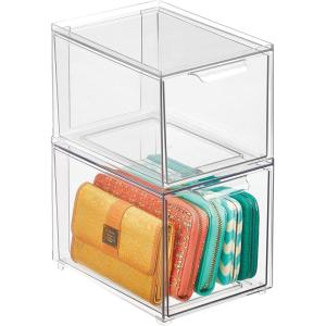 imagemDesign Stackable Storage Containers Box with 2 PullOut Drawers  Stacking Plastic Drawer Bins for Closet Organization Linen Coat Bedroom or Entryway Closets  Lumiere Collection  4 Pack Clear8 x 6 x 6 Pack of 2