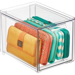 imagemDesign Stackable Storage Containers Box with 2 PullOut Drawers  Stacking Plastic Drawer Bins for Closet Organization Linen Coat Bedroom or Entryway Closets  Lumiere Collection  4 Pack Clear8 x 6 x 6 Pack of 1