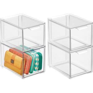 imagemDesign Stackable Storage Containers Box with 2 PullOut Drawers  Stacking Plastic Drawer Bins for Closet Organization Linen Coat Bedroom or Entryway Closets  Lumiere Collection  4 Pack Clear8 x 6 x 6 Pack of 4