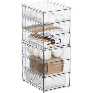 imagemDesign Stackable Storage Containers Box with 2 PullOut Drawers  Stacking Plastic Drawer Bins for Master or Guest Bathroom Linen Closet Vanity Makeup Table Lumiere Collection 4 Pack Clear8 x 6 x 8 Pack of 2