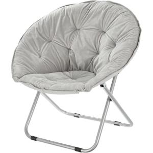 imagemDesign Urban Papasan Folding Moon Chair  Large Saucer UFO Chair with Collapsible Metal Frame  Fuzzy Foldable Dish Seat for Home Office Living Room Dorm Room and Bedroom  BeigeSilverGraySilver