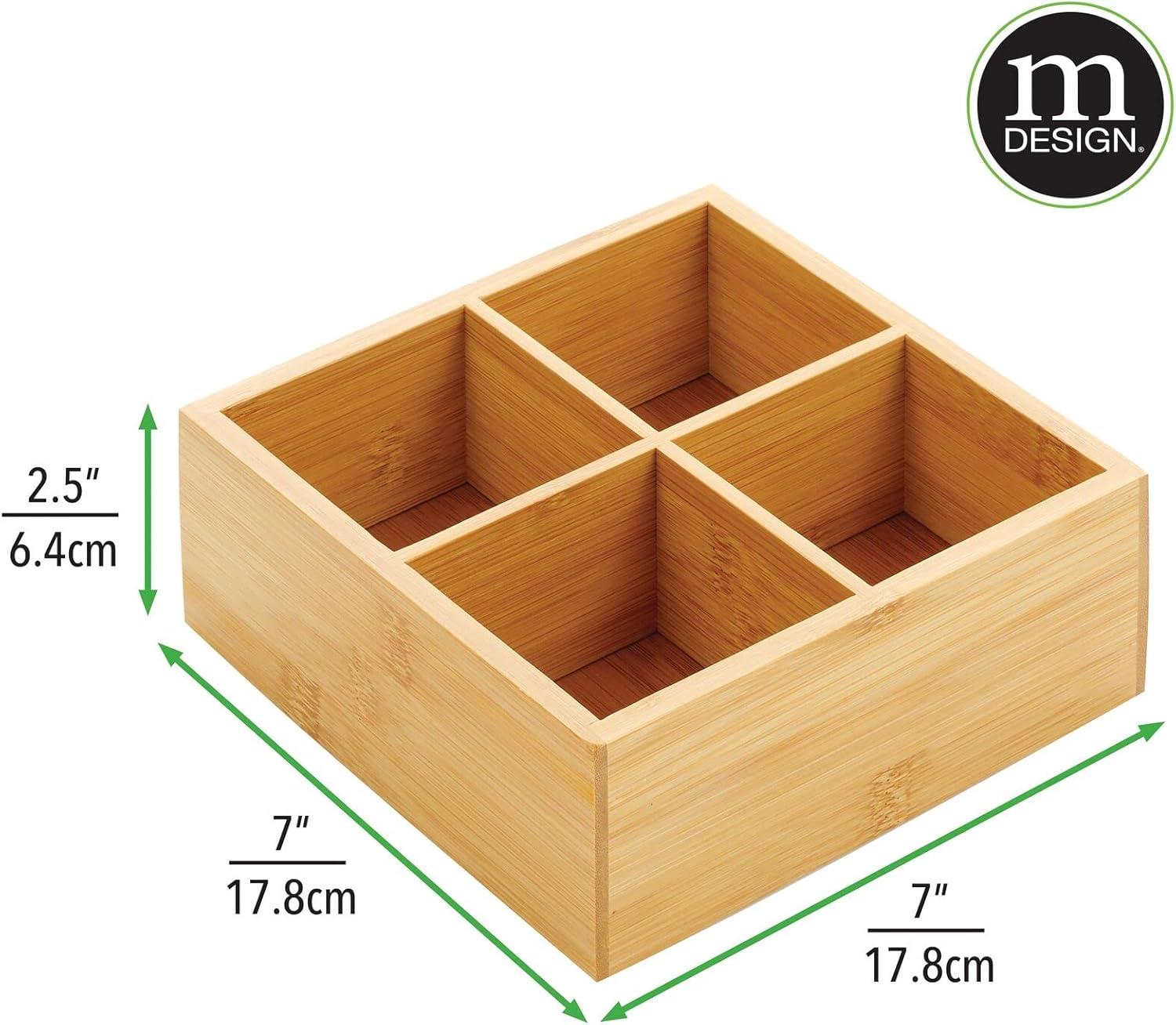 imagemDesign Bamboo Divided Storage Bin Container Drawer Organizer Crate Box for Kitchen Pantry Cabinet Shelf Island Countertop Holds Snacks Spices Drinks Echo Collection NaturalTan4 compartments Pack of 1