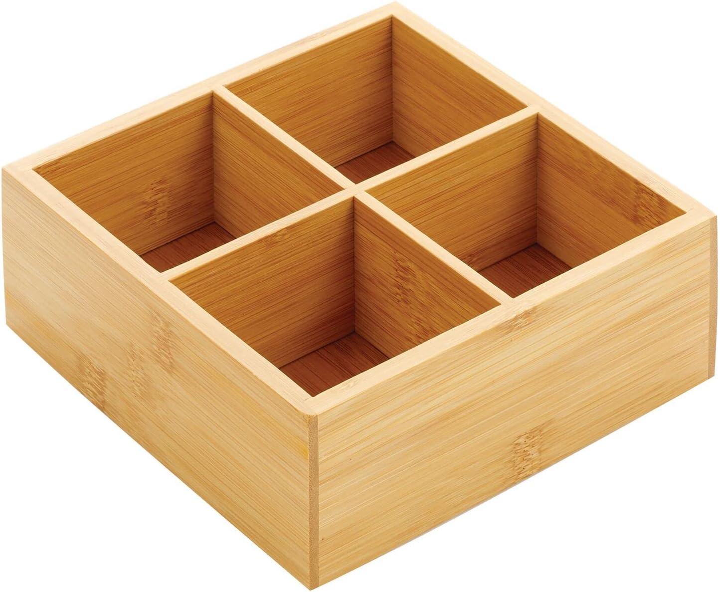 imagemDesign Bamboo Divided Storage Bin Container Drawer Organizer Crate Box for Kitchen Pantry Cabinet Shelf Island Countertop Holds Snacks Spices Drinks Echo Collection NaturalTan4 compartments Pack of 1