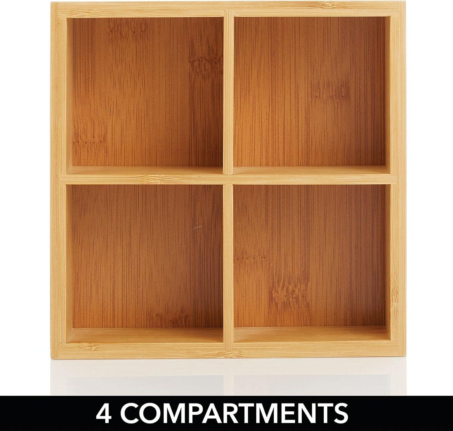 imagemDesign Bamboo Divided Storage Bin Container Drawer Organizer Crate Box for Kitchen Pantry Cabinet Shelf Island Countertop Holds Snacks Spices Drinks Echo Collection NaturalTan4 compartments Pack of 1