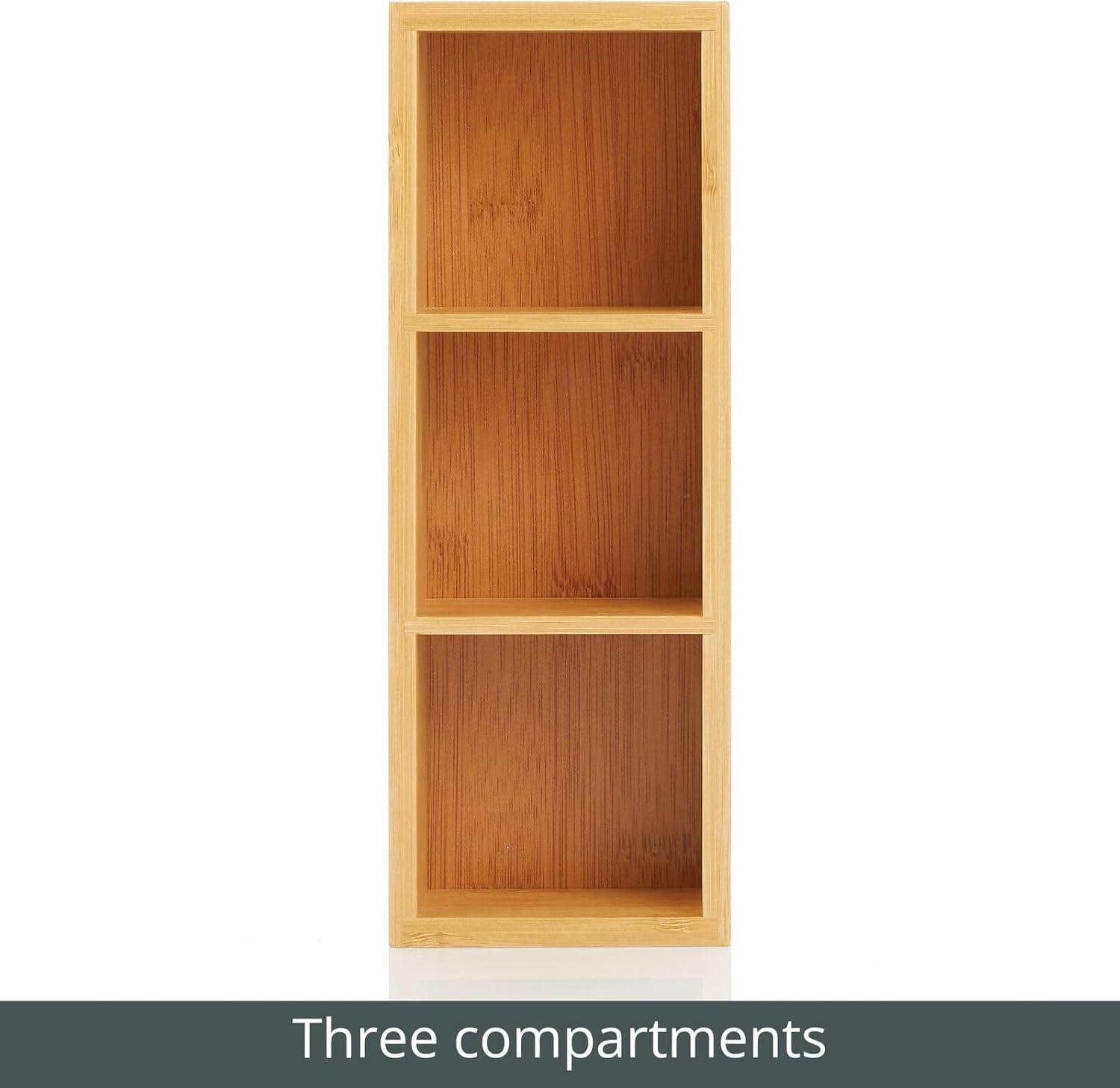 imagemDesign Bamboo Divided Storage Bin Container Drawer Organizer Crate Box for Kitchen Pantry Cabinet Shelf Island Countertop Holds Snacks Spices Drinks Echo Collection NaturalTan3 compartments Pack of 2