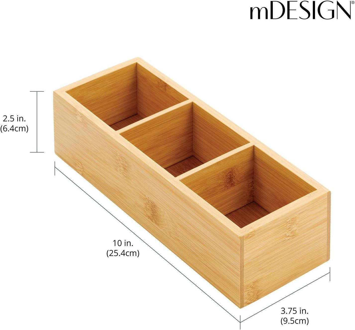 imagemDesign Bamboo Divided Storage Bin Container Drawer Organizer Crate Box for Kitchen Pantry Cabinet Shelf Island Countertop Holds Snacks Spices Drinks Echo Collection NaturalTan3 compartments Pack of 2