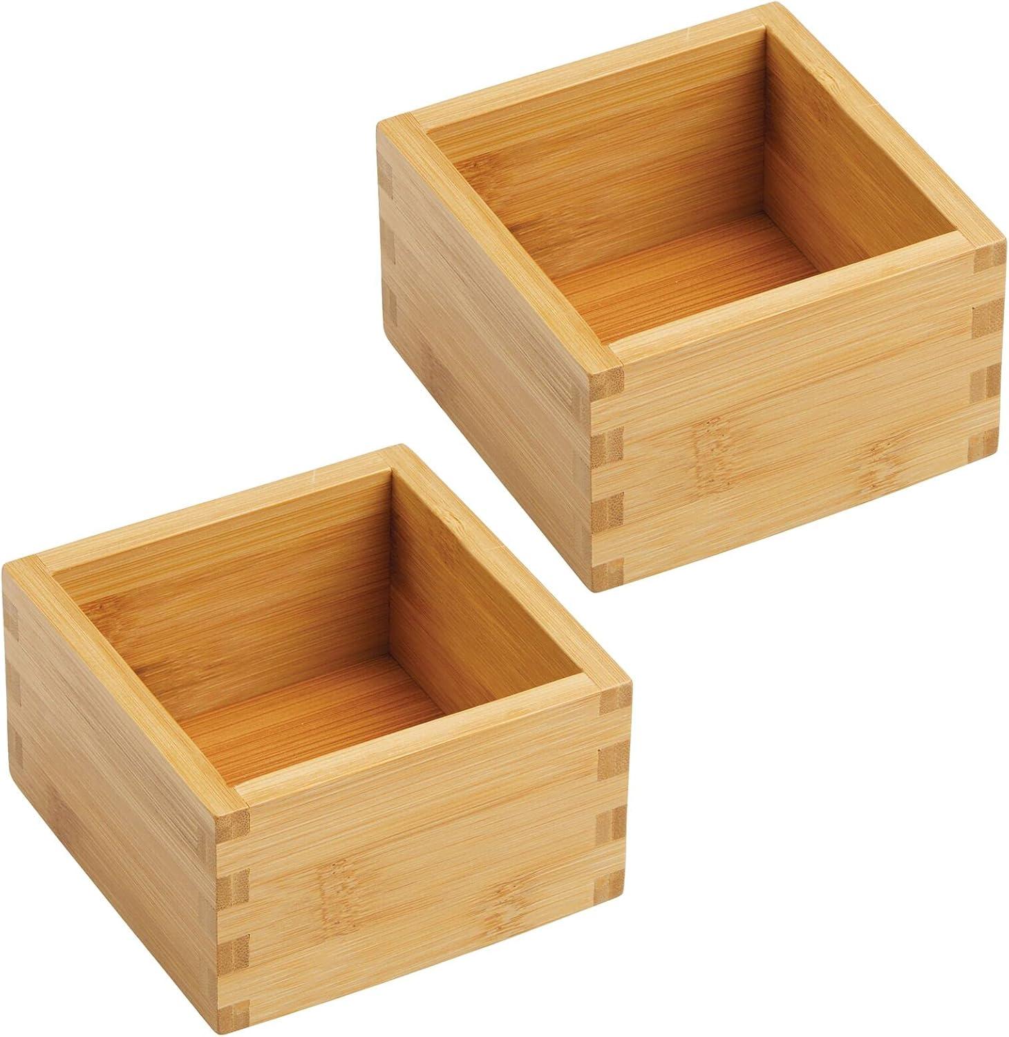 imagemDesign Bamboo Storage Bin Container Drawer Organizer Crate Boxes for Kitchen Pantry Cabinet Shelf Island or Countertop Holds Snacks Spices or Drinks Echo Collection 2 Pack NaturalTan