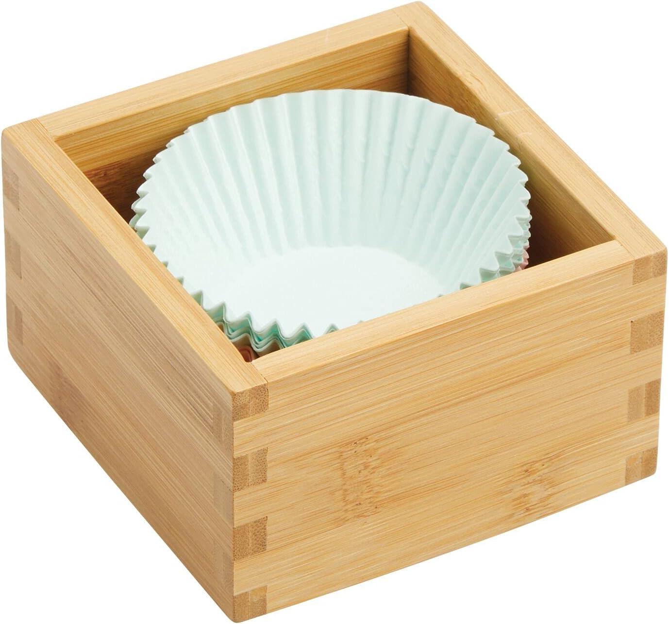 imagemDesign Bamboo Storage Bin Container Drawer Organizer Crate Boxes for Kitchen Pantry Cabinet Shelf Island or Countertop Holds Snacks Spices or Drinks Echo Collection 2 Pack NaturalTan