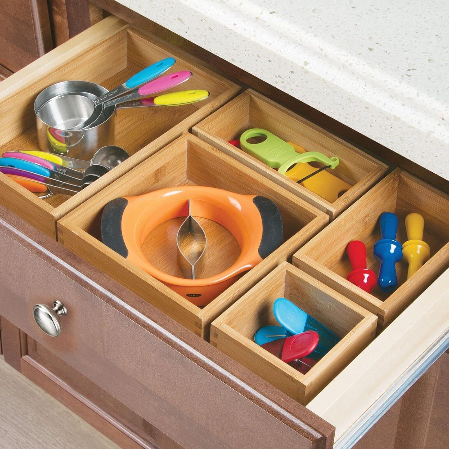 imagemDesign Bamboo Storage Bin Container Drawer Organizer Crate Boxes for Kitchen Pantry Cabinet Shelf Island or Countertop Holds Snacks Spices or Drinks Echo Collection 2 Pack NaturalTan