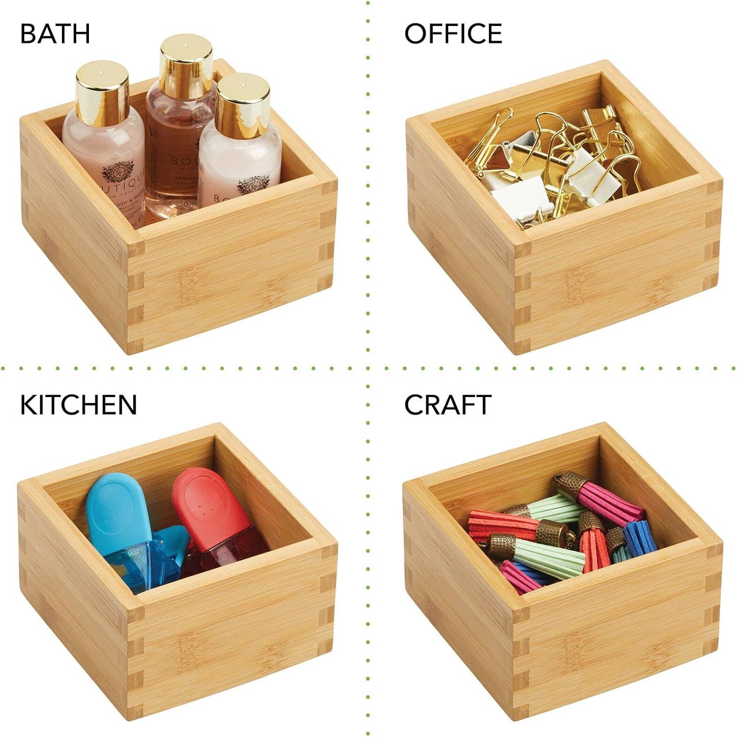 imagemDesign Bamboo Storage Bin Container Drawer Organizer Crate Boxes for Kitchen Pantry Cabinet Shelf Island or Countertop Holds Snacks Spices or Drinks Echo Collection 2 Pack NaturalTan